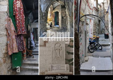 Die Via Dolorosa ist eine Straße in Jerusalem, die dem Weg entspricht, auf dem Jesus, der das Kreuz trug, zum Ort seiner Kreuzigung geführt wurde. Stockfoto