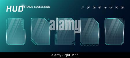 HUD digital futuristische Benutzeroberfläche quadratischen vertikalen Rahmen gesetzt. SCI FI High-Tech-Bildschirme. Spielmenü Touch-Überwachung Dashboard Panels. Cyber Space Head-up Display GUI oder FOI-Informationsschilder. Vektor Stock Vektor