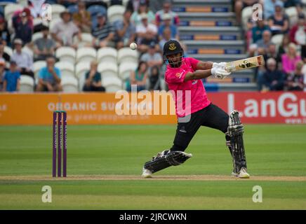 Cheteshwar Pujara Fledermäuse auf seinem war zu einem unfressenen Jahrhundert in hove. Stockfoto