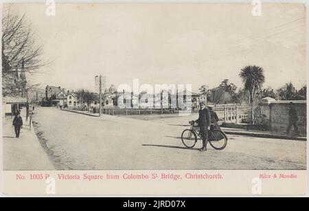 Victoria Square von der Colombo Street Bridge, Christchurch, 1905, Christchurch, von Muir & Moodie. Stockfoto