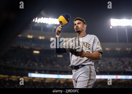 Milwaukee Brewers Shortstop Willy Adames (27) während eines MLB-Spiels gegen die Los Angeles Dodgers, Montag, 22. August 2022, im Dodger Stadium, In Los an Stockfoto