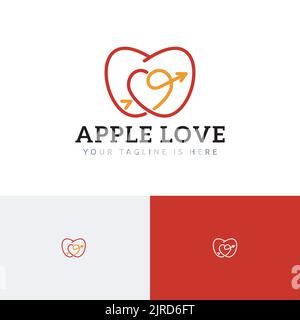 Apple Love Heart Arrow Fruit Healthy Food Line Logo Stock Vektor