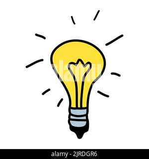 Glühbirne Symbol Symbol Zeichen, Hand Zeichnung Doodle Farbe Linie Vektor Stock Vektor