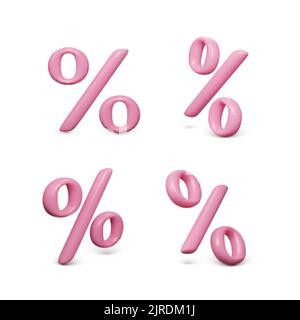 Set aus rosa 3D %-Symbol. Sonderangebot Rabatt-Symbol. Darstellung des Prozentzeichens. Vektordarstellung auf weißem Hintergrund isoliert Stock Vektor