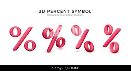 Satz des roten Prozentsymbols. Rendering von 3D Prozentzeichen in roter Farbe. Design-Element für Business-Objekte. Vektordarstellung auf weißem Hintergrund isoliert Stock Vektor