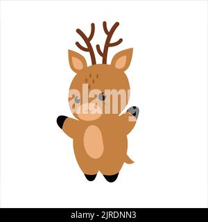 Niedliche Cartoon Hirse. Lustige Kawaii Tier Charakter Design. Moderne flache Vektorgrafik isoliert auf weißem Hintergrund. Hirsch für Kinderkarten Stock Vektor