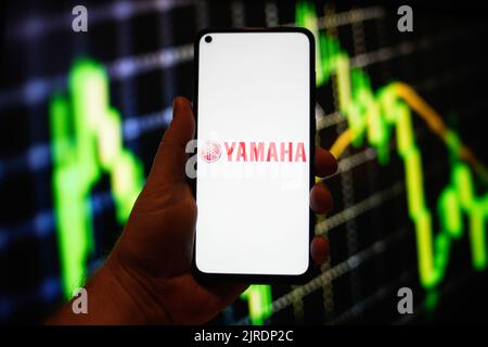 Das Yamaha-Logo ist auf einem Redmi-Telefonbildschirm in dieser Fotobilder am 23. August 2022 in Warschau, Polen, zu sehen. (Foto von Jaap Arriens/Sipa USA) Quelle: SIPA USA/Alamy Live News Stockfoto