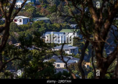 Wellington, Neuseeland - 13. April 2020: Panoramablick auf die Häuser in einem Vorort von Brooklyn in Wellington, Neuseeland Stockfoto