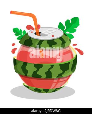 Die Wassermelonenschale wurde um ein Glas Getränk herum in eine Spirale gewickelt. Exotisches Fruchtsymbol in abstrakter Form. Vektor auf weißem Hintergrund isoliert Stock Vektor