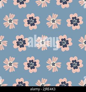 Abstrakte tropische Blume Vektor nahtlose Muster Hintergrund. Moderne Volkskunst Stitch-Effekt Stil neon orange Indigo Blumen Hintergrund. Dschungelblume Stock Vektor