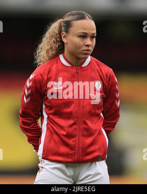 Aktenfoto vom 14-03-2021 von Bristol City's Ebony Salmon. Ebony Salmon und Lauren James wurden in Englands erstem Kader seit ihrem Sieg bei der Euro 2022 benannt, während Jordan Nobbs wieder in den Kader zurückkehrt. Ausgabedatum: Mittwoch, 24. August 2022. Stockfoto