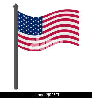 Flagge der Vereinigten Staaten von Amerika. Stoff mit Sternen. Das nationale Symbol des Staates entwickelt sich im Wind. Farbige Vektordarstellung. Stock Vektor