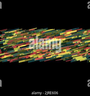 Abstrakte geometrische Geschwindigkeit Linie Multi Neon farbige Fackeln Formen und Gitter auf einem isolierten schwarzen Hintergrund in der Mitte Licht Spuren Stockfoto