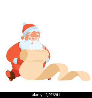 Weihnachtsmann in Rot Leseliste der Wünsche Stock Vektor