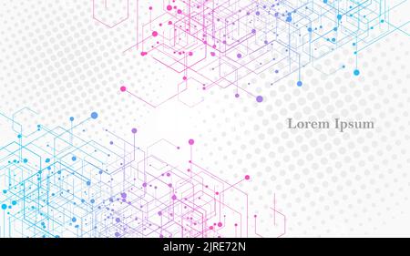 Abstraktes blaurosa Sechseck, Netzwerkbild, geometrischer Texturhintergrund, wissenschaftliche Technologie, futuristisches Konzept Stockfoto