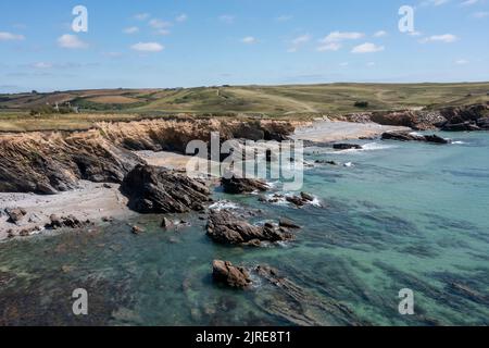 Dollar Cove in der Nähe von helston cornwall Blick nach Süden sonnig Tag erhöhte Aussicht Panorama Stockfoto