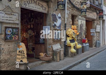 Guimera Honig-und Käseladen, Calle Blasco d'Alago, Stadt Morella, erklärt eine der schönsten in Spanien, Provinz Castellon, Spanien Stockfoto