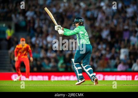 LONDON, GROSSBRITANNIEN. 23. August 2022. Jason Roy von Oval Invincibles während der Hundert - Oval Invincibles vs Birmingham Phoenix auf dem Kia Oval Cricket Ground am Dienstag, 23. August 2022 in LONDON ENGLAND. Kredit: Taka G Wu/Alamy Live Nachrichten Stockfoto