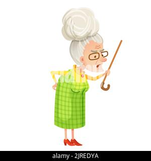 Vektor-Illustration der verärgerten älteren Frau mit Gehstock Stock Vektor