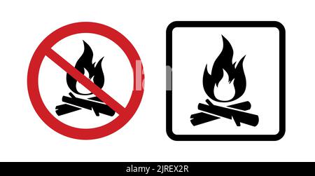 Lagerfeuer oder Lagerfeuer erlaubt und verboten Zeichen Vektor Illustration Stock Vektor