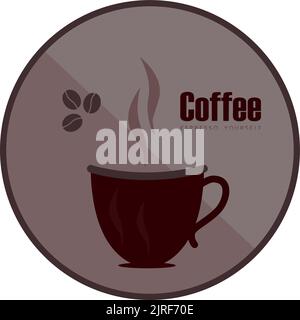 Ein Vektor von Kaffeetasse mit Kaffeebohnen in braunem Kreis Stock Vektor