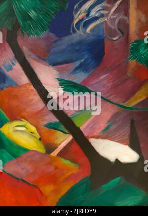 Deer in the Woods II, Franz Marc, 1912, Lenbachhaus, München, Deutschland, Europa Stockfoto