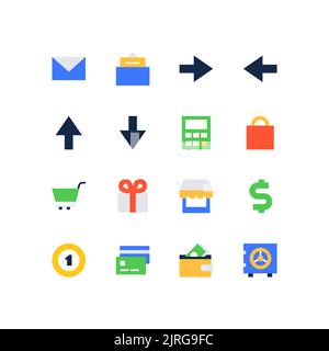 Online-Shopping und Finanzen - Set von flachen Design-Stil-Symbole Stock Vektor