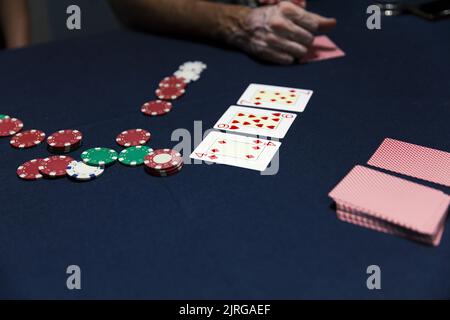 Spielen texas Hold em Poker, Nahaufnahme Stockfoto