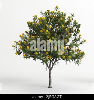 3D Abbildung des Xanthostemon chrysanthus-Baumes isoliert auf weißem Hintergrund Stockfoto