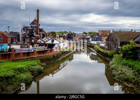 Ein Blick auf die Stadt Lewes und den Fluss Ouse, Lewes, East Sussex, Großbritannien. Stockfoto