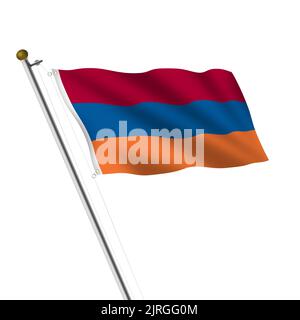 Armenia Fahnenmast 3D Abbildung auf weiß mit Clipping-Pfad Stockfoto