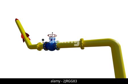 Krise, Gasleitung in Waffen verwandelt, das Konzept einer Bedrohung der europäischen Energiesicherheit, 3D Illustration isoliert auf weißem Hintergrund Stockfoto