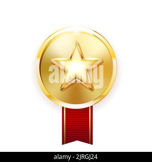 Gold Star Award. Goldene Medaille mit Band. Stock Vektor