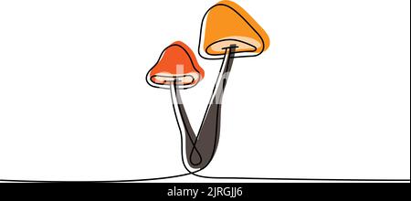 Pilz eine Linie farbige kontinuierliche Zeichnung. Pilz kontinuierliche eine Zeile bunte Illustration. Vektor minimalistische lineare Illustration Stock Vektor