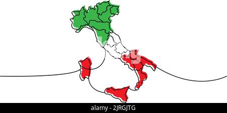 Karte von Italien eine Zeile kolorierte Dauerzeichnung. Italien Grenzen kontinuierliche eine Zeile bunte Illustration. Vektor minimalistische lineare Illustration Stock Vektor
