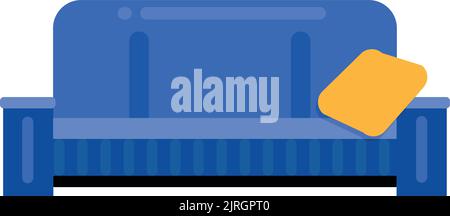 Symbol für flaches Sofa. Blaue Couch mit gelbem Kissen Stock Vektor