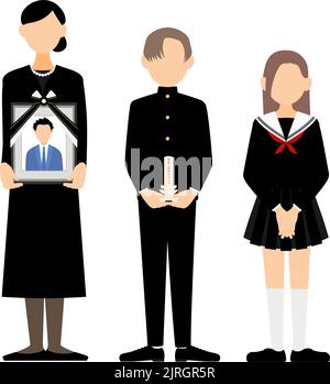 Familie, die ihren Vater, ihre Frau und ihre Kinder durch das Porträt ihres Mannes verloren hat Stock Vektor