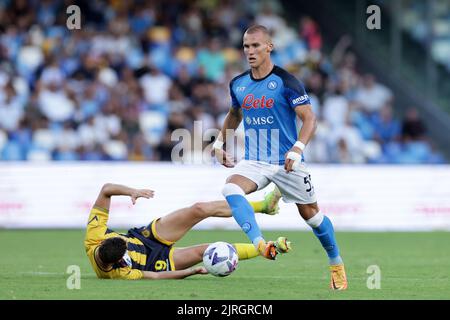 Napoli, Italien. 24. August 2022. Leo Ostigard von SSC Napoli beim Fußballfreundschaftsspiel zwischen SSC Napoli und SS Juve Stabia im Stadion Diego Armando Maradona in Napoli (Italien), 24.. August 2022. Foto Cesare Purini/Insidefoto Kredit: Insidefoto di andrea staccioli/Alamy Live News Stockfoto