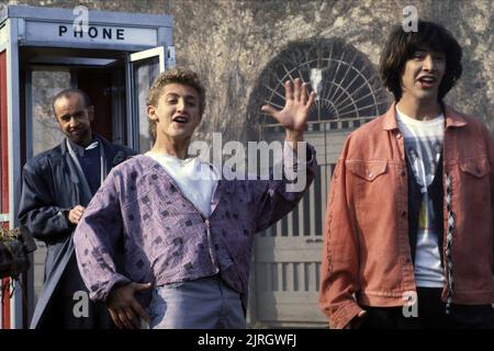 GEORGE CARLIN, ALEX WINTER, Keanu Reeves, Bill und TED'S AUSGEZEICHNETEN ABENTEUER, 1989 Stockfoto