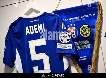 Gesamtansicht der Garderobe von GNK Dinamo vor dem UEFA Champions League Play-Off Second Leg Spiel zwischen Dinamo Zagreb und Bodo/Glimt im Maksimir Stadium am 24. August 2022 in Zagreb, Kroatien. Foto: Marko Lukunic/PIXSELL Stockfoto