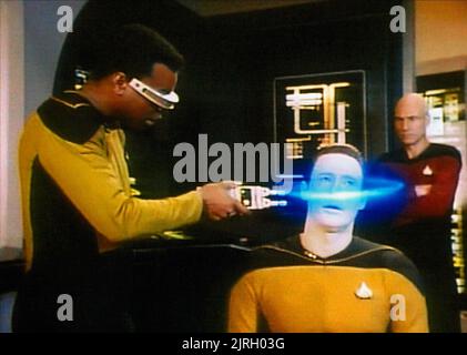 LEVAR BURTON, Brent Spiner, Patrick Stewart, STAR TREK: THE NEXT GENERATION, 1987 Stockfoto