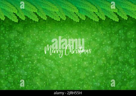 Weihnachtliche grüne Tanne abstrakter Hintergrund mit Schneeflocken im realistischen Stil Stock Vektor