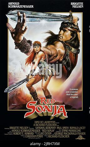 ARNOLD SCHWARZENEGGER, Brigitte Nielsen, Plakat, RED SONJA, 1985 Stockfoto