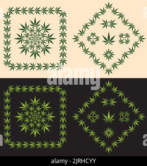 Eine Reihe von Vektor dekorativen Marihuana Blatt dekorativen Rändern und Ikonen. Stock Vektor