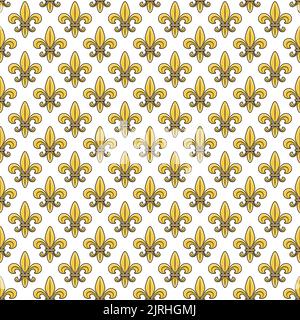 Nahtloses Muster mit goldenem Fleur de Lis, heraldische Lilie. Vektor farbigen Hintergrund auf weiß. Stock Vektor