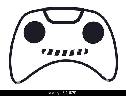 Design im Umriss-Stil eines Videospiel-Controllers mit Ladebalken wie eine lächelnde Geste. Design isoliert auf weißem Hintergrund. Stock Vektor