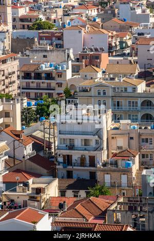 Abstrakte Mischung aus griechischen Gebäuden in der Stadt Zante Stadt zakynthos in griechenland, Wohnungen und Häuser in der griechischen Stadt, Mischung aus griechischen Häusern Stil Stadt. Stockfoto