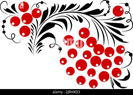 Plakat im ukrainischen Stil, basierend auf ukrainischer Volksstickerei in rot und schwarz auf weißem Hintergrund. Petrykiwka. Stock Vektor