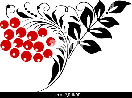 Plakat im ukrainischen Stil, basierend auf ukrainischer Volksstickerei in rot und schwarz auf weißem Hintergrund. Petrykiwka. Stock Vektor