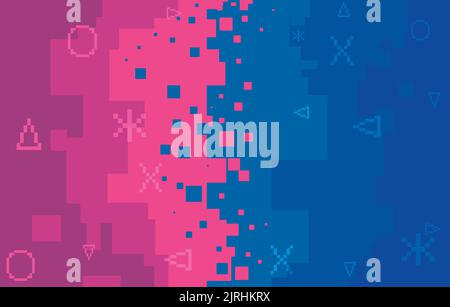 Pixel Art Hintergrund mit Quadrat, Kreis, Dreieck, X und Kreuz Symbole wie Retro-Videospiel-Szene. Stock Vektor